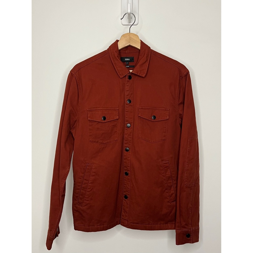 Jules Mens Rust Orange Cotton Canvas Snap Front Overshirt Jacket Size S Regular